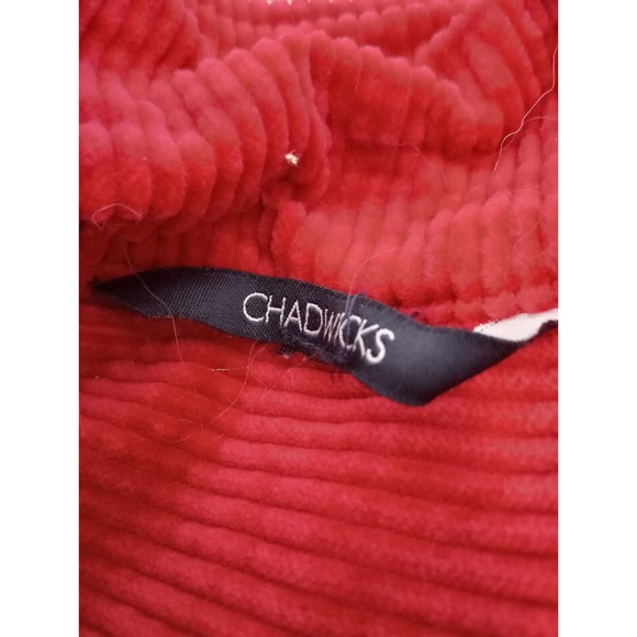 Chadwick's Fushia Red Pink Wale corduroy Button Top shacket size XL Velvet Cuff - Picture 7 of 10